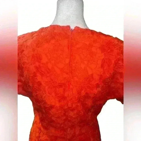 Banana Republic Size 8 Orange Lace Pleated Short Sleeve V-Neck Sheath Dress - Picture 5 of 10